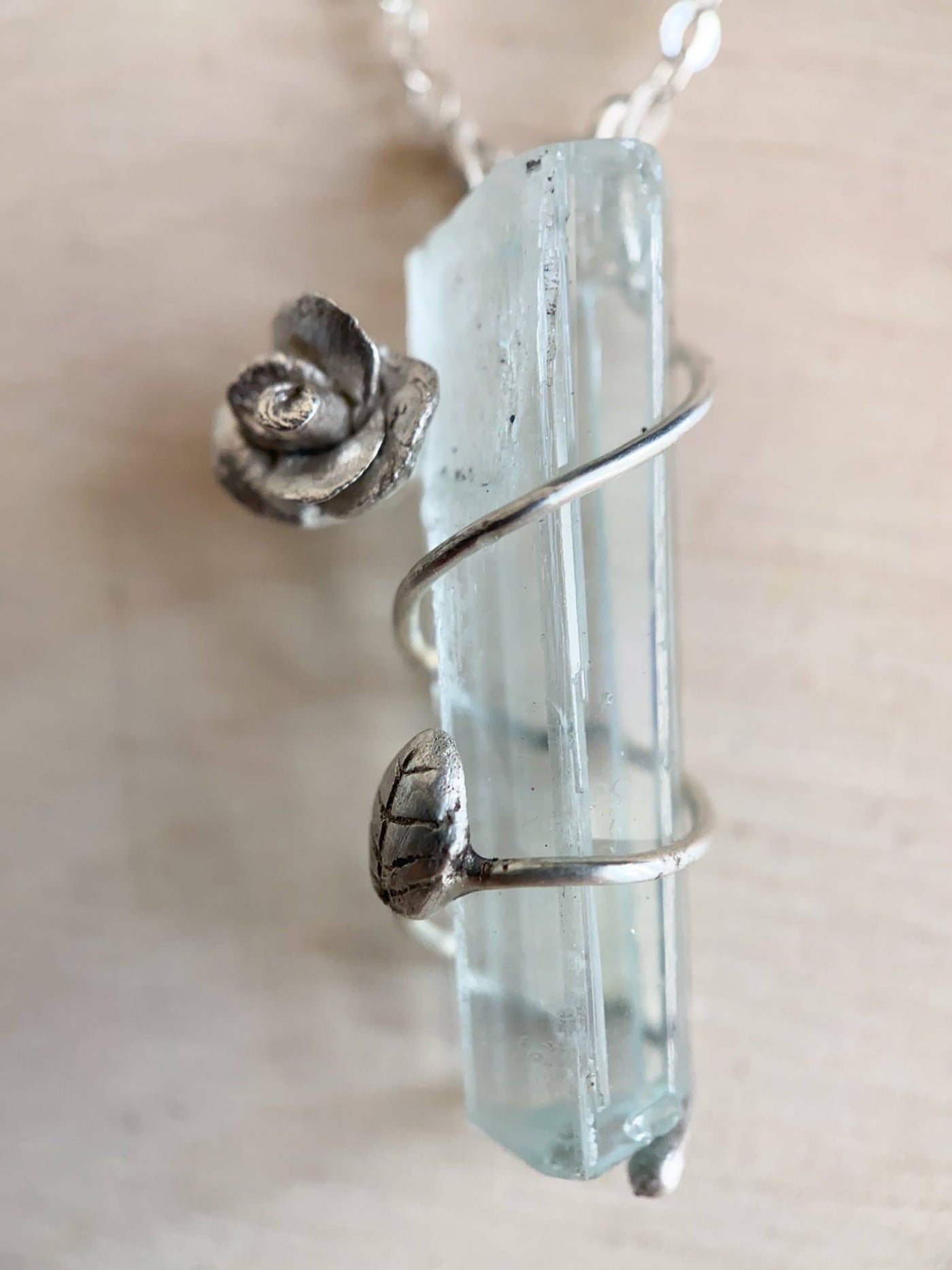 Aquamarine Vines Raw Crystal Pendant